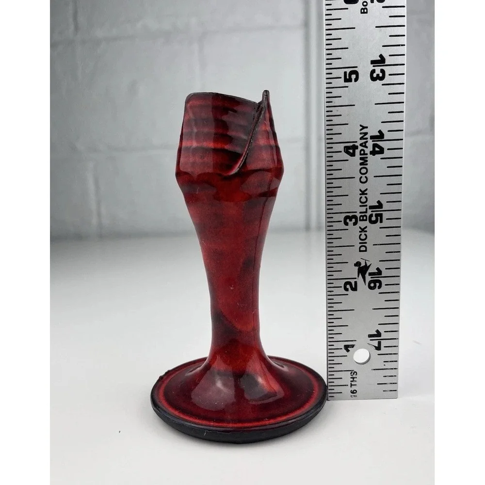 Larry Allen Art‎ Pottery Tulip Candlestick Holder Red Black Stoneware Alabama